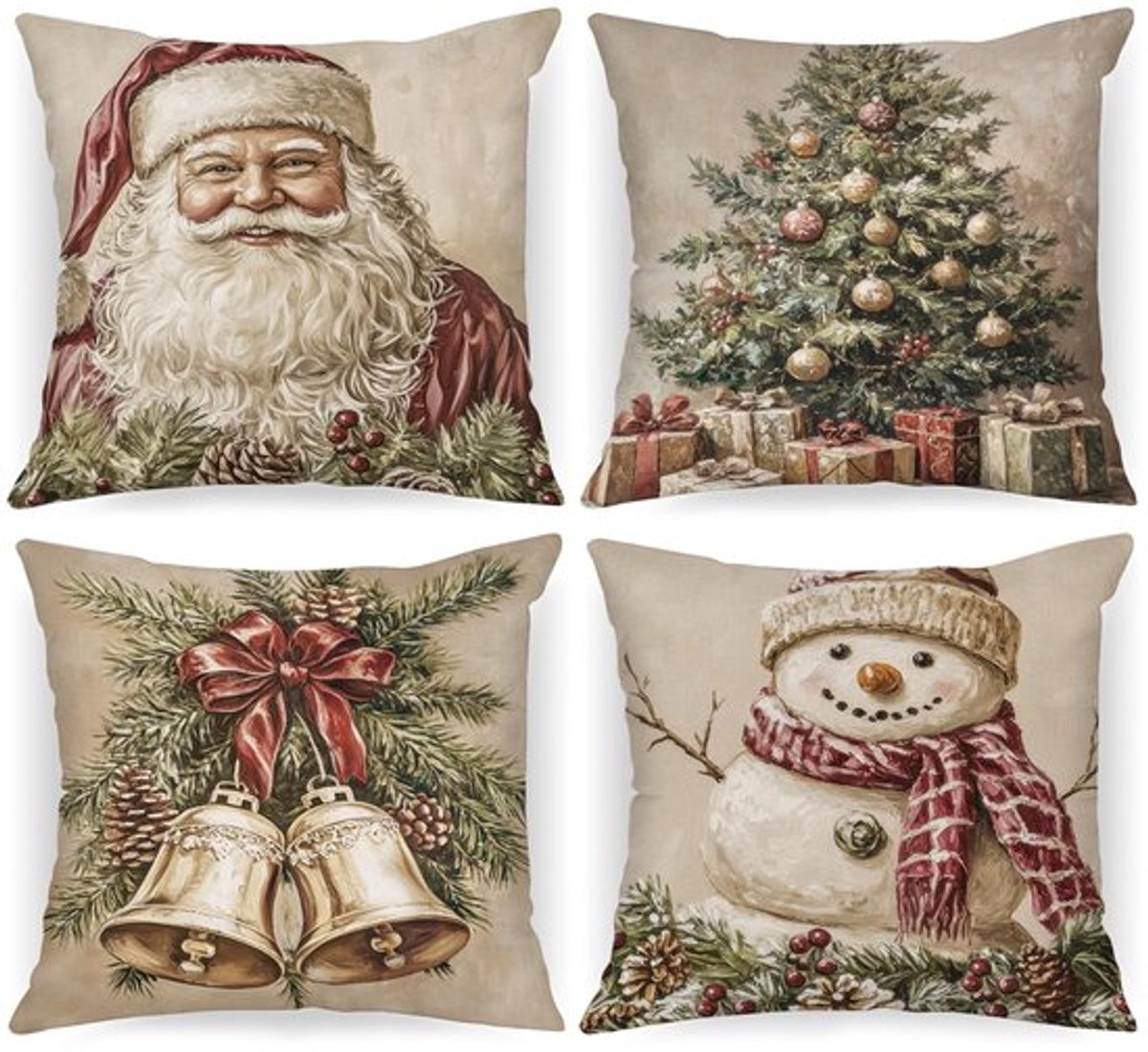 Kussenhoezen 40 x 40 cm Set van 4 - Kerst Decoratieve Kussenhoezen - Luxe Pluche - Kindvriendelijk - Huisdiervriendelijk - Onzichtbare Ritssluiting