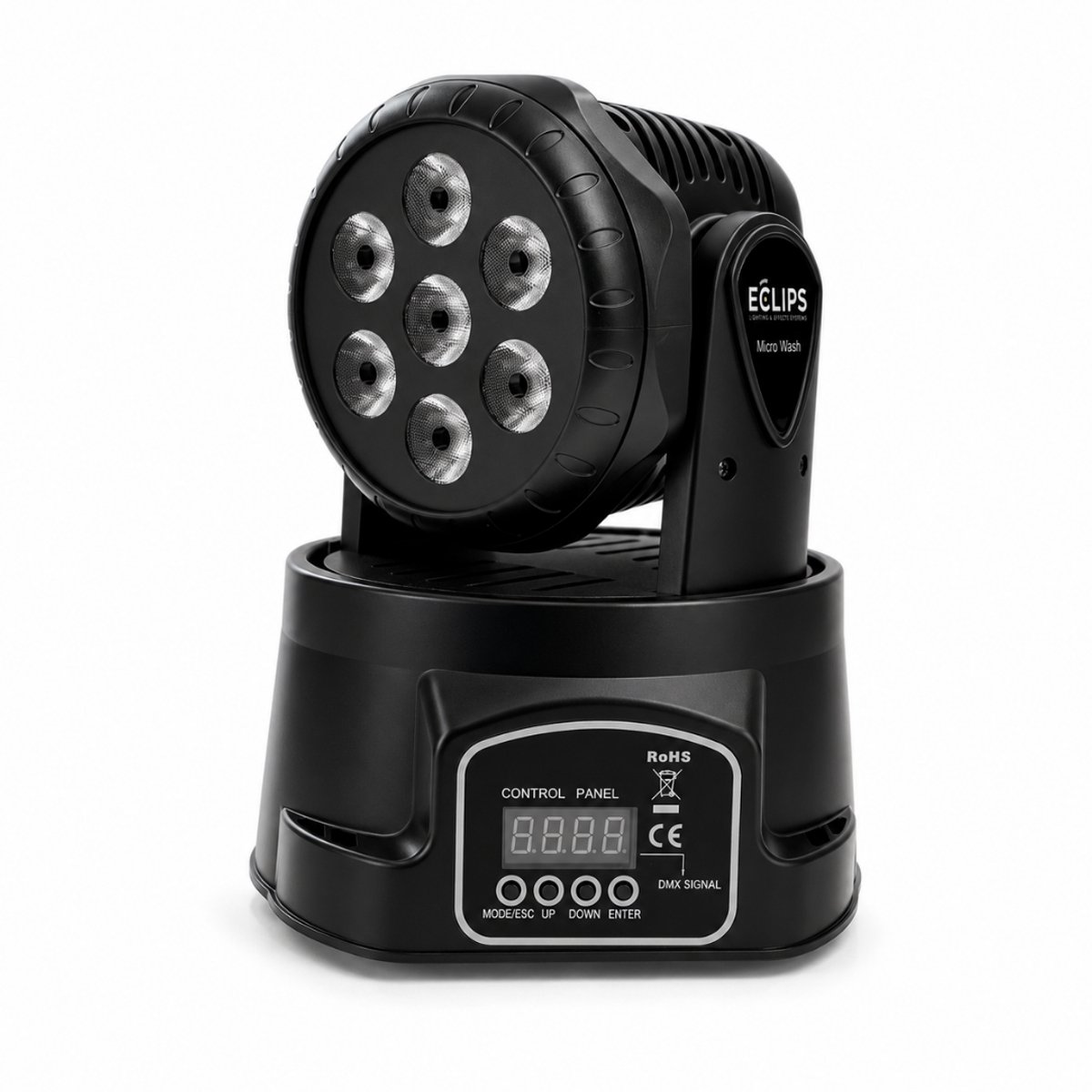 ECLIPS Mini Moving Head Wash LED - 7x8W RGBW 4-in-1 - DMX512 9/14 Kanaals - Auto & Sound Active - 540° Pan - DJ, Podium & Disco Verlichting