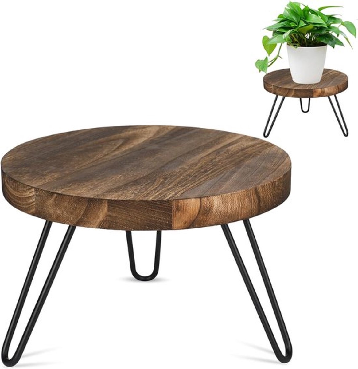 Thijox - Plantenstandaard Hout, Decoratieve Bloemenstandaard Rond met 3 Poten, Hoge Belasting, Plantenkruk voor Binnen en Buiten, Perfect voor Tuin en