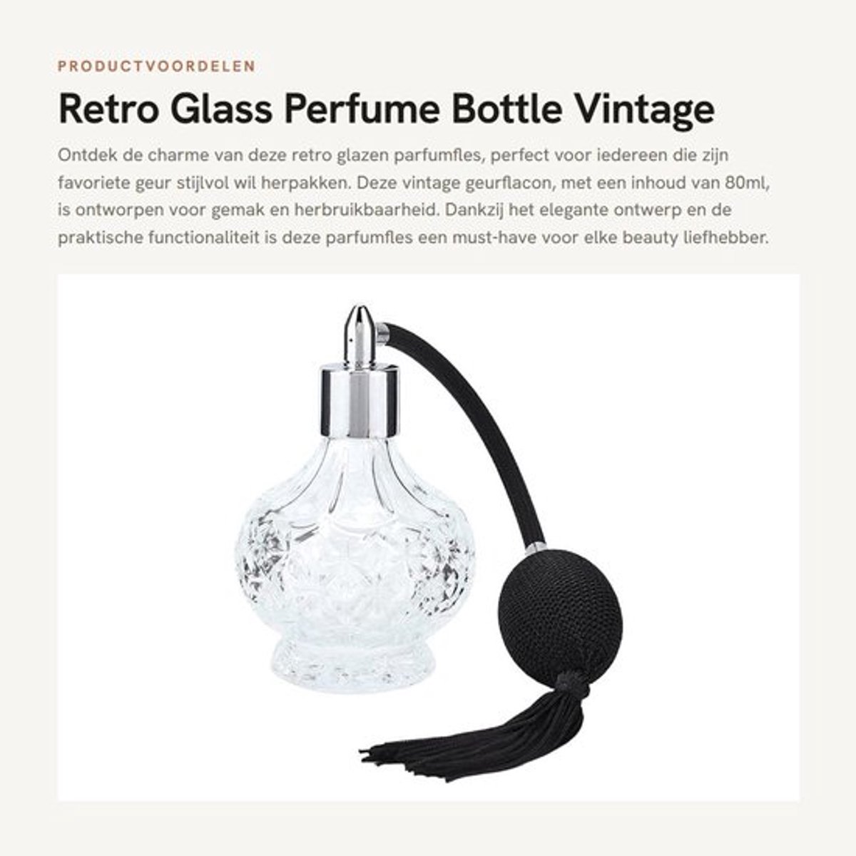 Parfumfles Navulbaar 80ml - Retro Glas - Leeg Parfumflesje - Herbruikbaar - Met Atomizer - Stijlvol Ontwerp - Parfumcontainer
