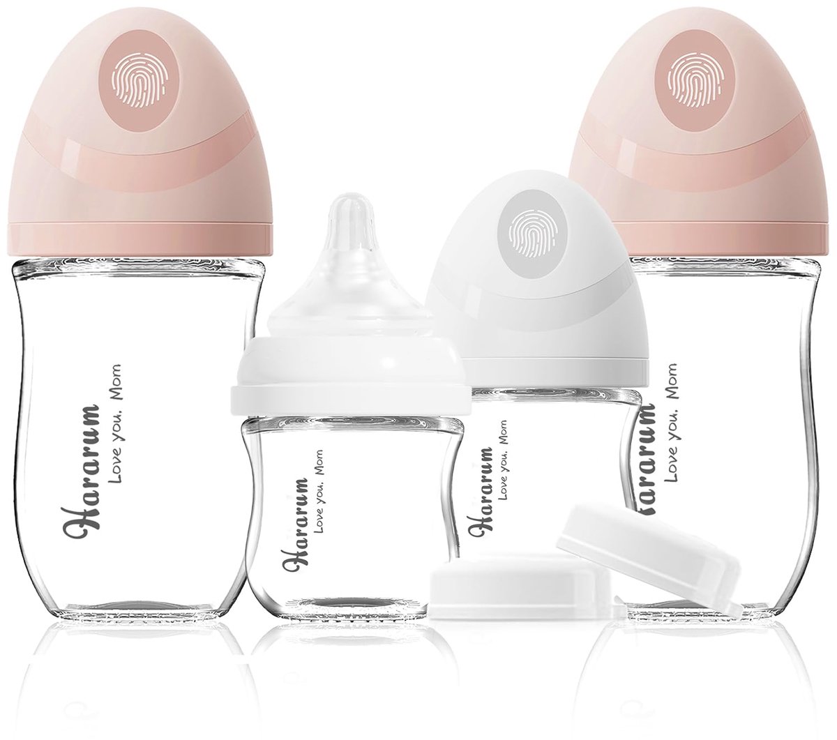 SnelShoppen - Set van 4 Nieuwgeboren Glas Babyflessen 80ml & 160ml met Extra Langzame en Langzame Speen, Anti-Koliek, Roze & Wit, Geschikt voor 0-6 Ma