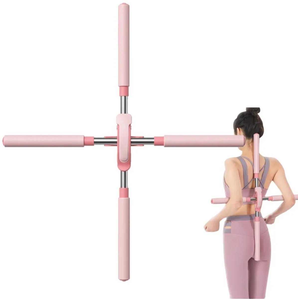 Houdingsstick - Uitschuifbare Yoga Rugcorrector - Hulpmiddel voor Stretchen en Recht Trekken van de Rug - Roze