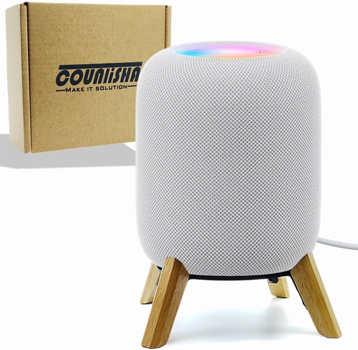 SnelShoppen - Houten Stand voor Home Pod 2e Generatie - Geluidsversterkende Accessoire - Veilige en Stabiele Houder - Wit Eiken