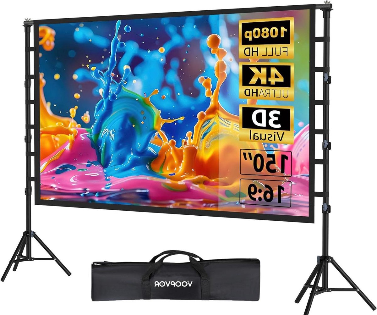 Projectiescherm met statief - Draagbaar bioscoopscherm - Buitenfilm kijken - Kreukvrij 4K HD doek - 150 inch - Wit