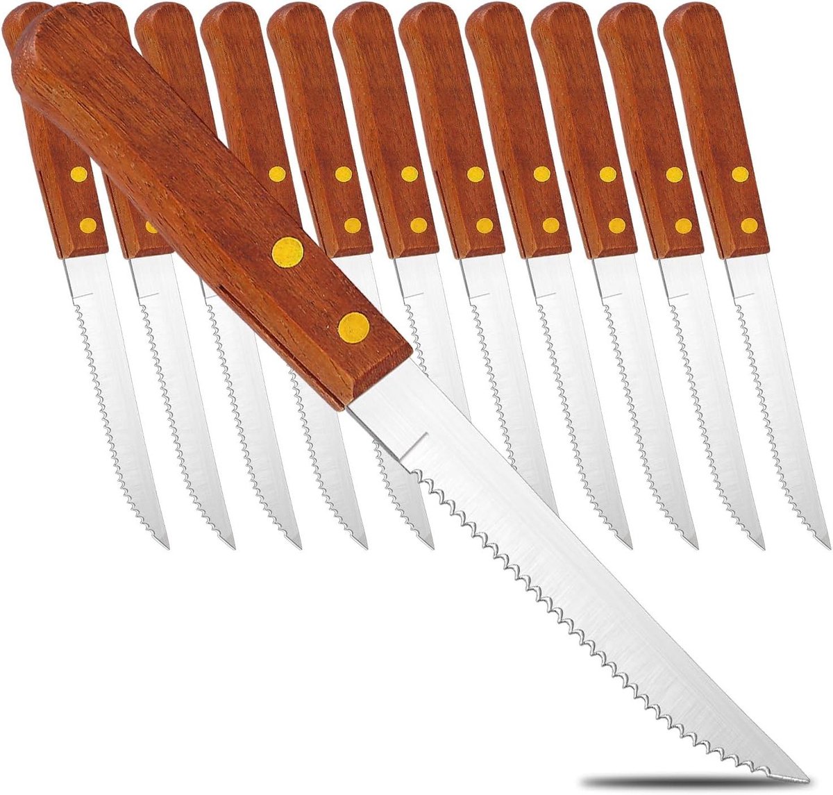 Steak messen set Bestek set Eetervaring verbeteren Gekartelde rand 12 stuks Bruin
