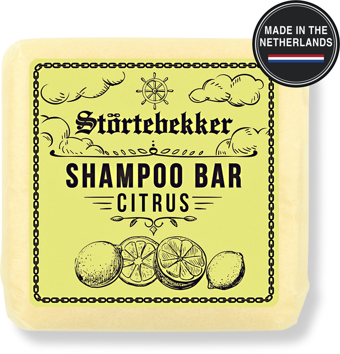 Störtebekker® Premium Shampoo Bar Citrus - Vaste shampoo voor mannen en vrouwen - 3-in-1 douchezeep voor mannen voor haar, hoofdhuid en baard - Hydraterende shampoo - veganistisch, handgemaakt - 100 g Solid Shampoo Bar Citrus