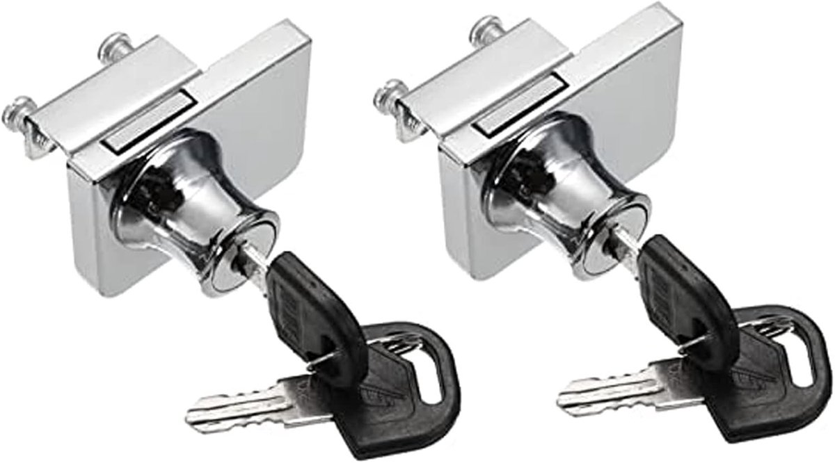 Glazen Kastslot met 2 Sleutels voor Enkele Swingdeur - Verchroomd Slot voor Glazen Kasten en Etalages