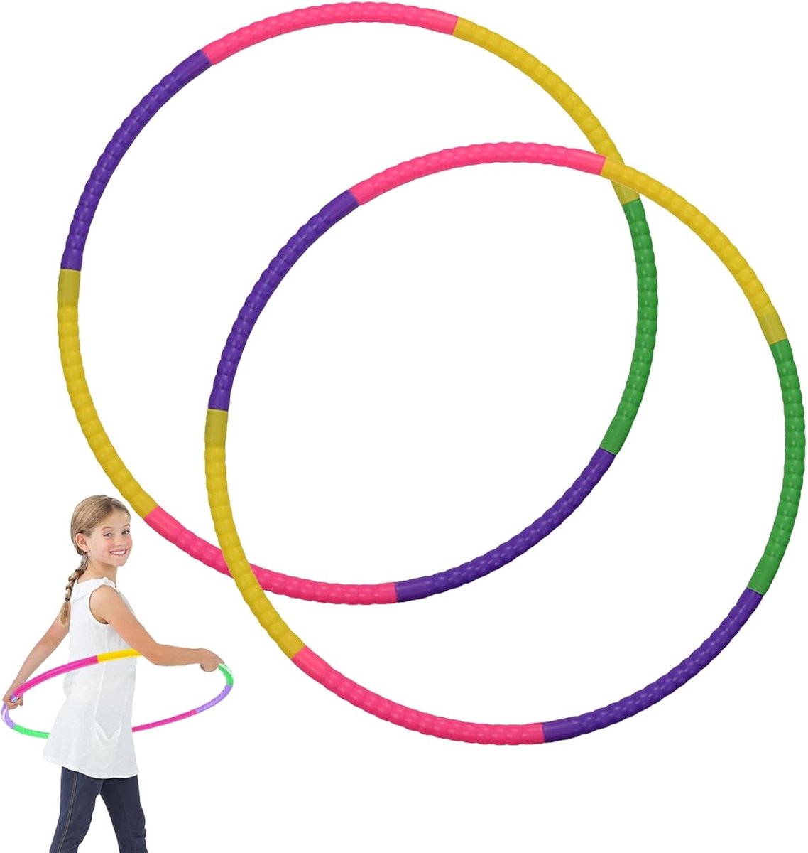 Hula hoop set voor kinderen - 2 en 8-delige gekleurde hoepels, afneembaar, geschikt voor binnen en buiten, fitness, gymnastiek en dansactiviteiten