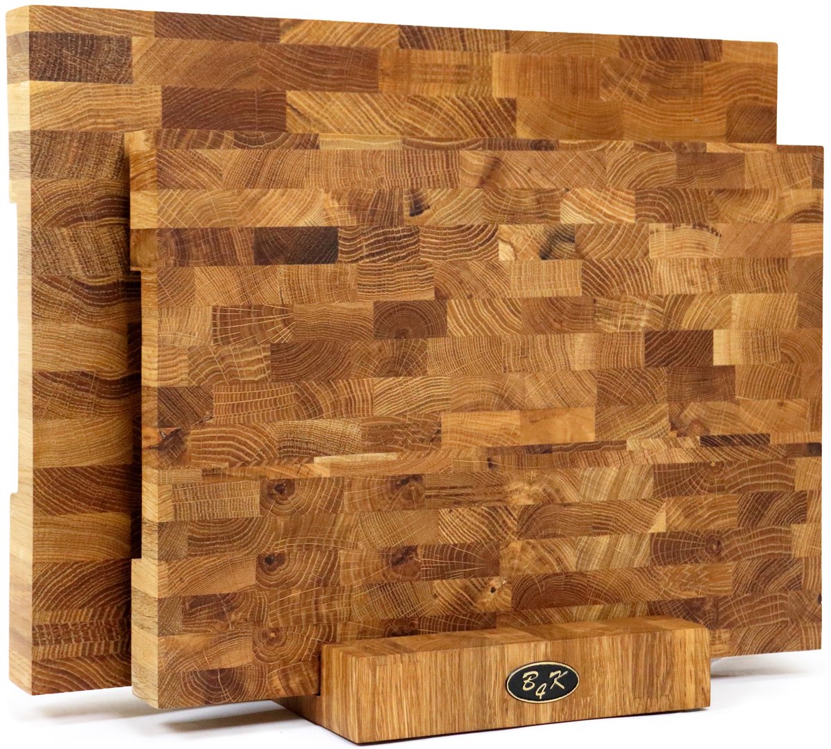 SnelShoppen - Set van 2 Hakblokken met Standaard | Eikenhouten Snijplank 43x33cm & 37x27cm | Antibacterieel, Geolied, Met Handgrepen & Siliconen Voetj