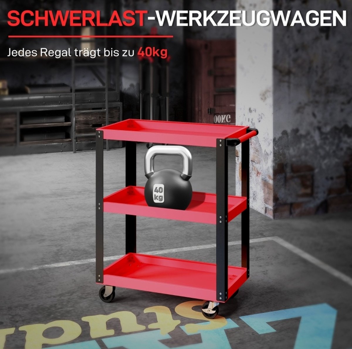 Gereedschapskar 3 Niveaus Metalen Frame Rood 70,5 X 35 X 82,5 Cm Met Wielen En Handgreep Voor Werkplaats En Garage
