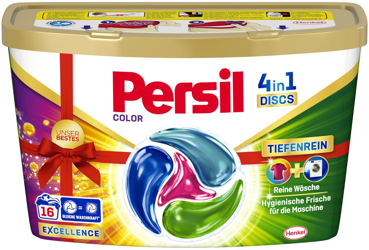 SnelShoppen - Persil Color 4-in-1 DISCS Wasmiddel - 16 Wasbeurten, Diepreinigende Technologie voor Kleurwas, Hygiënische Frisheid, Perfect voor Machin