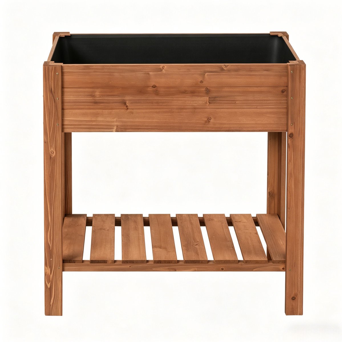 HAUSS SPOLE Moestuinbak – 80 x 40 x 75 cm – Met Opbergrek – Dennenhout – Bruin – Verhoogde Kruidenbak Voor Balkon Terras En Tuin