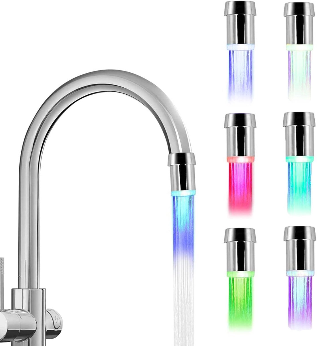SnelShoppen - 2x LED Kraanaccessoire - 7 Kleuren Waterbesparende LED Faucet voor Keuken en Badkamer, ABS Materiaal, Kleurverandering op Waterdruk