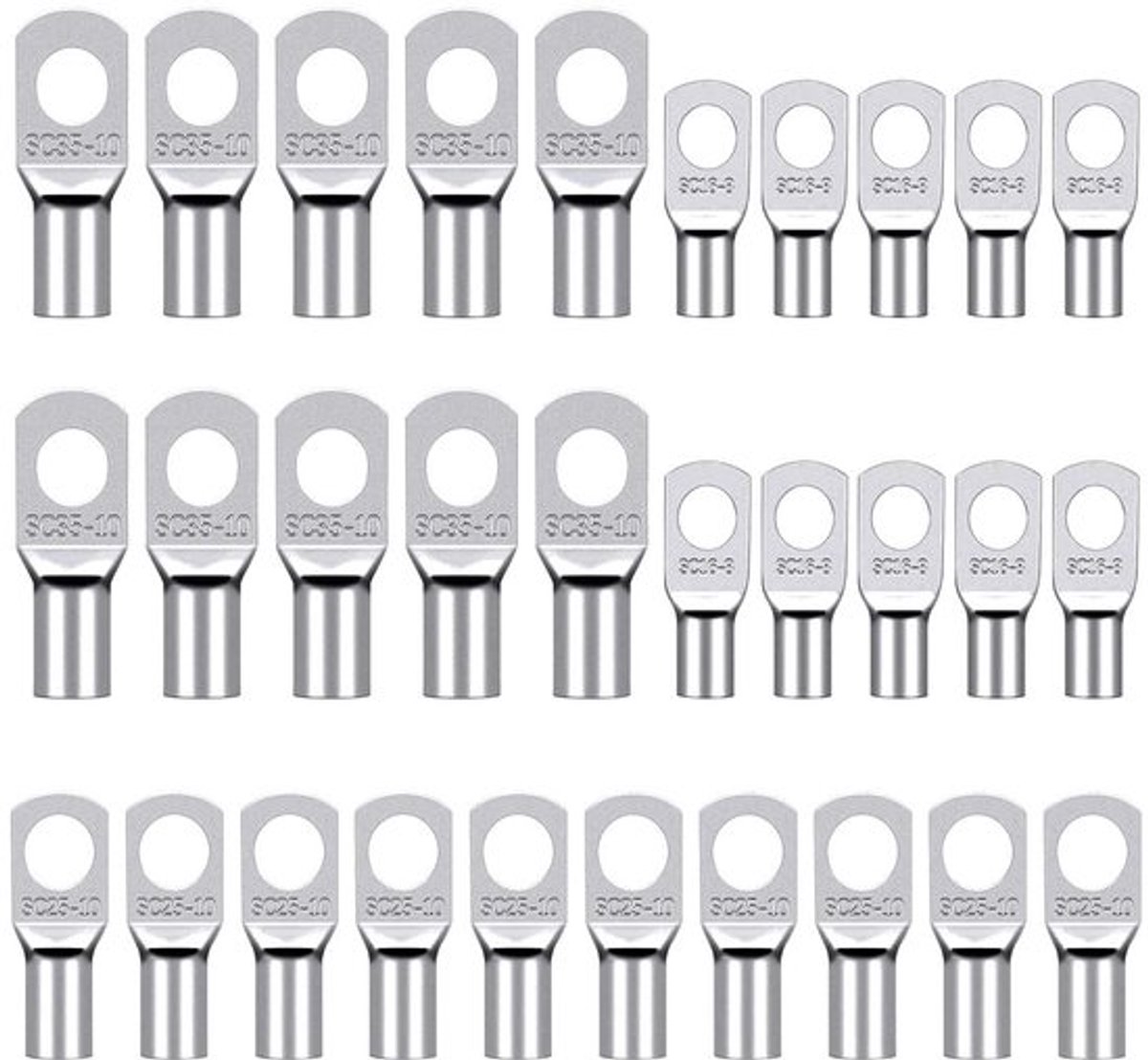 Kabelklemmen - Krimpverbinder - 30 Stuks - 16 mm², 25 mm², 35 mm² - Koper - M8 M10 - tinnen koper - Geschikt voor Elektronica