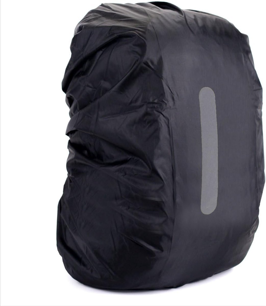 SnelShoppen - Regenhoes Rugzak - Waterdichte Backpackhoes voor Rugzakken tot 35 Liter - Zwart met Reflectiestreep - Ideaal voor Wandelen, Fietsen, Cam