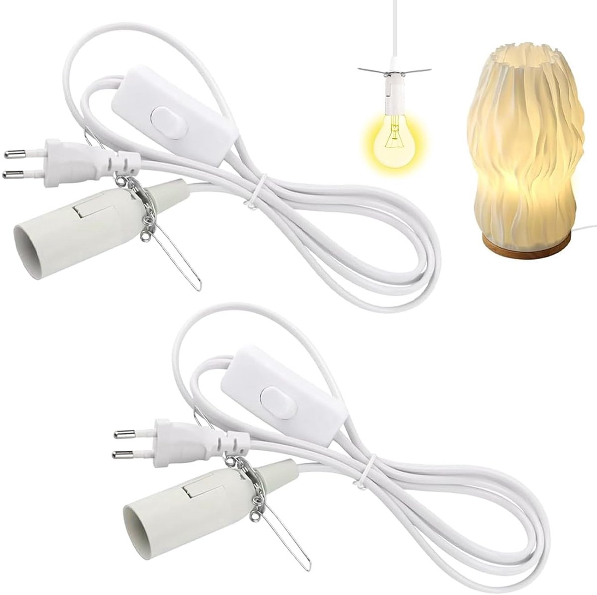 SnelShoppen - 2 stuks Lampfitting Kabel met Schakelaar E14, 1.8M Lampkabel met Schakelaar, Lampfitting E14 met EU Stekker voor Hanglampen, Energieklas