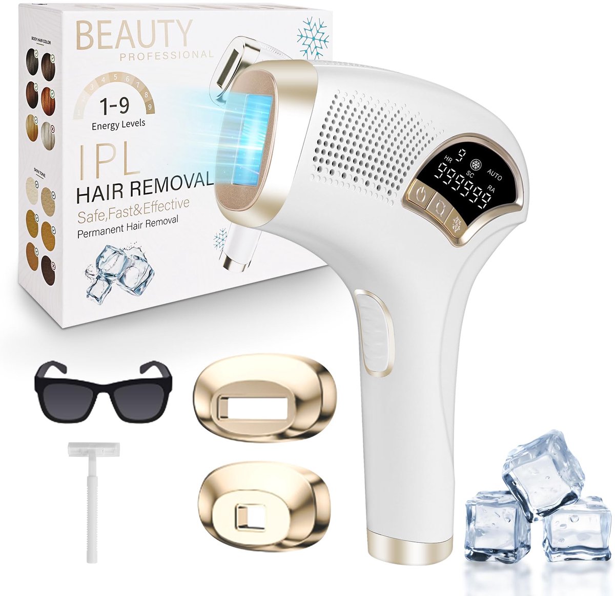 SnelShoppen - ACWOO IPL Laserontharing Pijnloos Ontharingsapparaat voor Dames en Heren, 3-in-1 Functies, 9 Energieniveaus, IJskoelend Ontharen, Volled