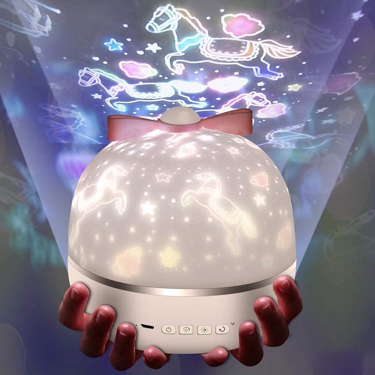 Sterrenhemel Projector Lamp, 360° Roterende 6 Verschillende Projectie Films LED Baby Night Light USB Opladen Ster Licht Projector voor Verjaardagen Halloween Kerstgeschenken Slaapkamer Decoratie [Energieklasse C]