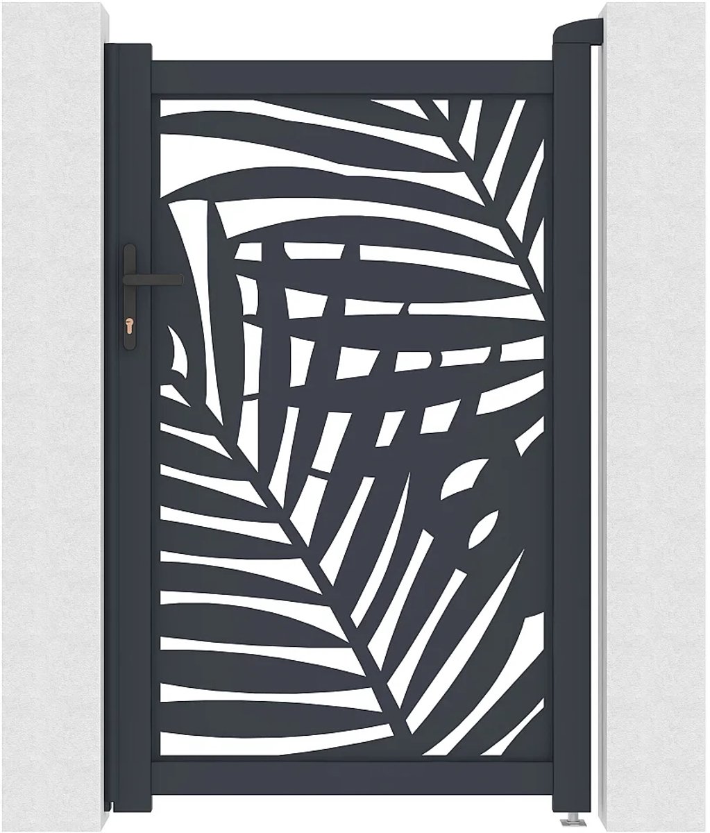 Vente-unique Tuinpoort van aluminium met tropisch lasersnijpatroon - B103 x H166 cm - Antr