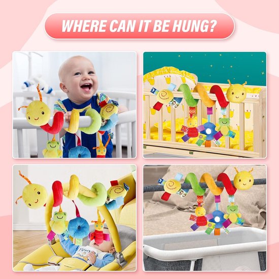 Babywagen- En Autostoelspeeltje - Caterpillar Wraparound Doll - Zintuiglijk Interactief Speelgoed Met Cartoonfiguren, Geschikt Om Op Te Hangen of Om Kinderbedjes of Kinderwagens Te Wikkelen — afbeelding 2