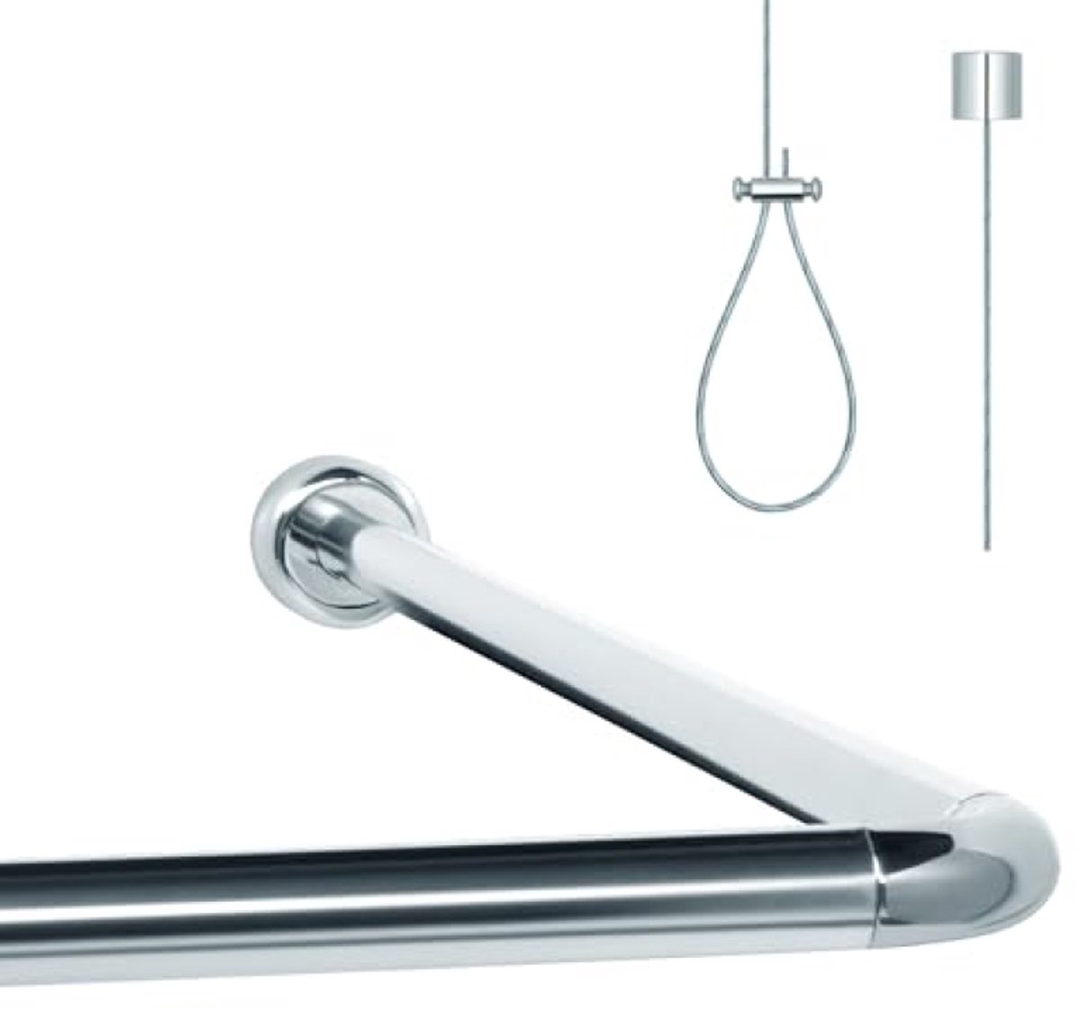 Huis Geluk Universele L & U-Vorm Douchegordijnstang – Roestvrij Aluminium Hoekdouchestang voor Bad & Douche – Inclusief Verstelbare Plafondsteun 1,50 m