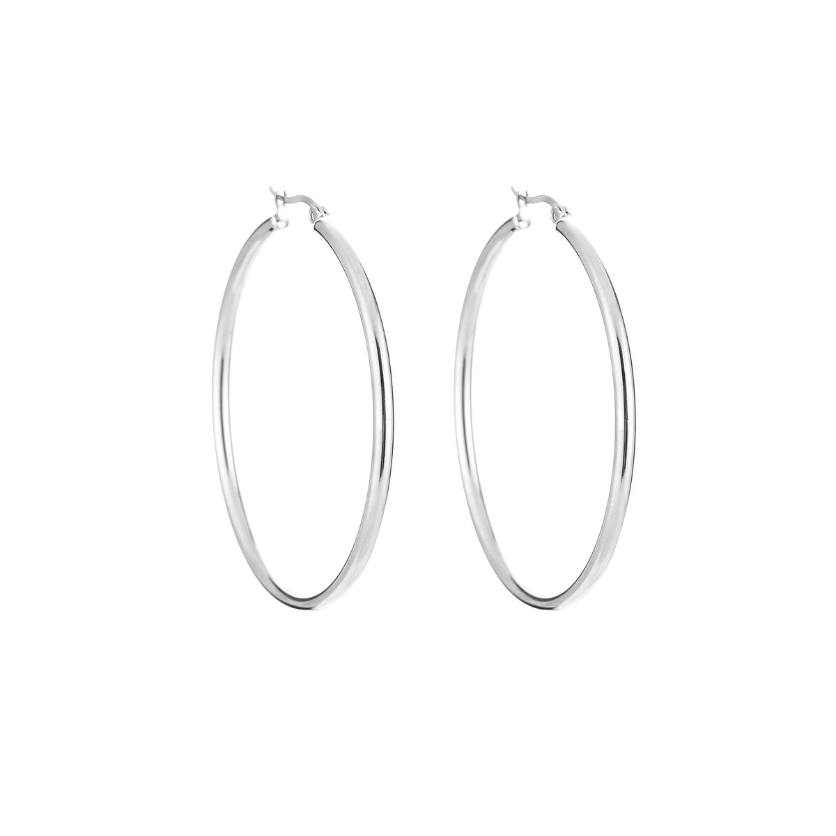 Stainless Steel Thick Round Tubular Large Hoops – Luxe Dikke Oorringen 5 cm – RVS - Zilver