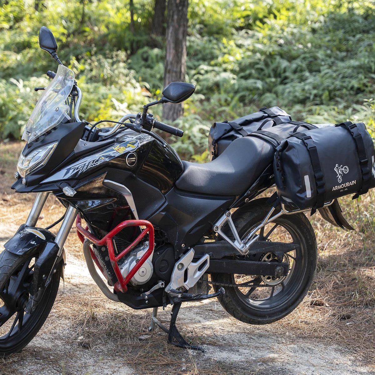 SnelShoppen - ARMOURAIN Zadeltas voor Motorfiets 70L, 35L x 2, Waterdichte Motoruitrusting, Zwart, Ideaal voor Fietsen, Reizen en Avontuur