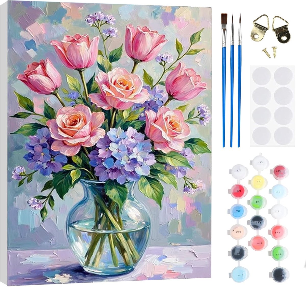 SnelShoppen - Schilderen op Nummeren Set voor Volwassenen en Kinderen - RICUVED Bloemenschilderij 20 x 30 cm - Compleet met Houten Lijst, Olieverf, Pe