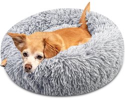 SnelShoppen - Brevanza hondenbed rond, pluizig kattenbed, wasbaar hondenkussen, donut hondenbed, pluche hondenmand, kattenkussen voor puppy's, 60 cm d