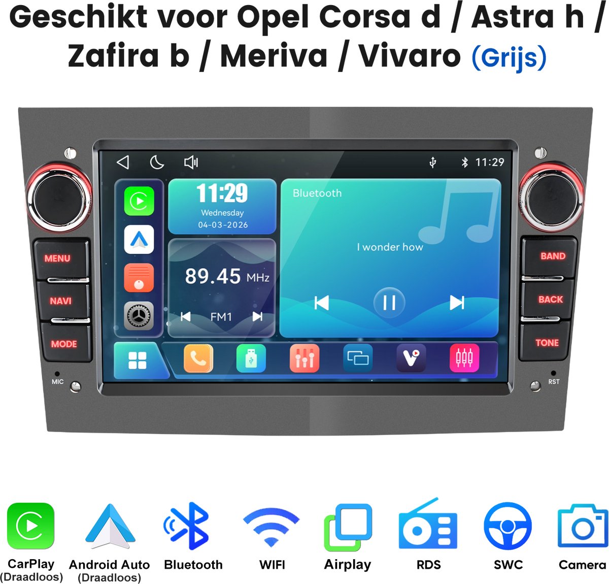Junsun linux Autoradio Met Bluetooth Geschikt voor Opel Astra H Corsa C/D Vectra C Zafira - Draadloze CarPlay & Andriod Auto - GPS Multimedia - 7 inch Touchscreen - Stuurwielbediening - WiFi - RDS - grijs