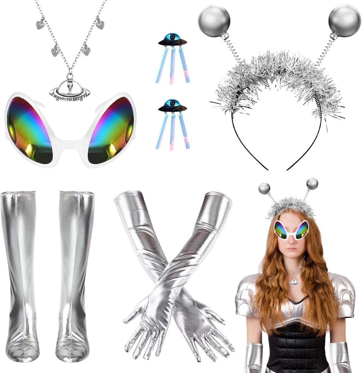 Vrouwelijk en Kinder Alien Kostuum - Alien Thema Feestaccessoires voor Volwassenen en Kinderen