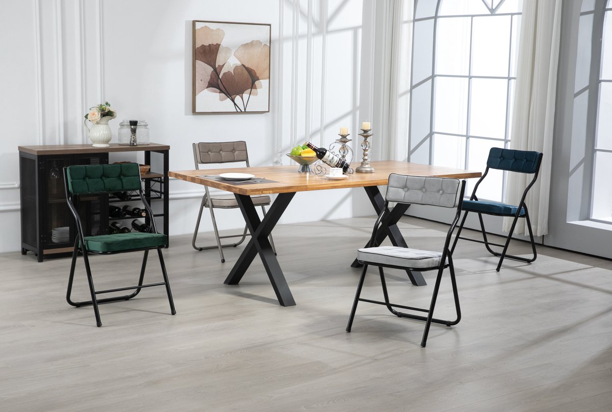 MEUNIQ Inklapstoelen 2 stuks met gevoerde zitting en rugleuning, opvouwbare eetkamerstoelen van staal, geen montage nodig, blauw