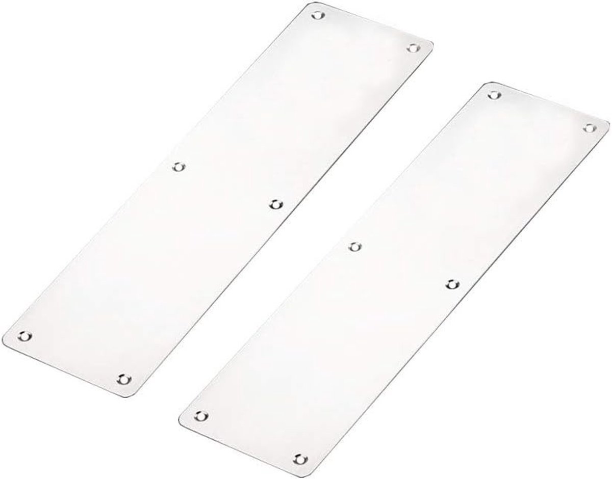 Vingerdrukplaat voor Branddeuren, 2 Stuks, RVS Geborsteld, 300 x 80mm, Onderdeur Bescherming met Gaten en Schroeven - Vierkante Hoek