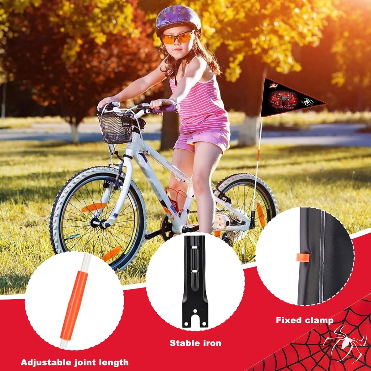 SnelShoppen 7-delige Verstelbare Kinderfiets Vlag Fiets Vlag Fietsaanhanger 150 cm Kinderen Fiets Veiligheidsvlag voor Fietsen Aanhangwagens S