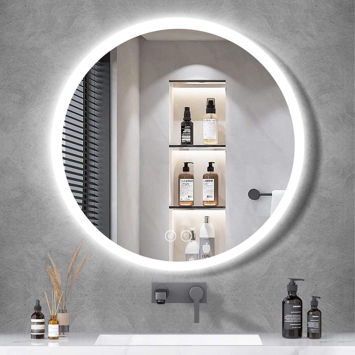 SnelShoppen - Ronde LED Badkamerspiegel 70cm - Wandspiegel met Lichtcirkel, Verstelbare Verlichting, Modern Design, Ideaal voor Badkamer en Make-up Ri