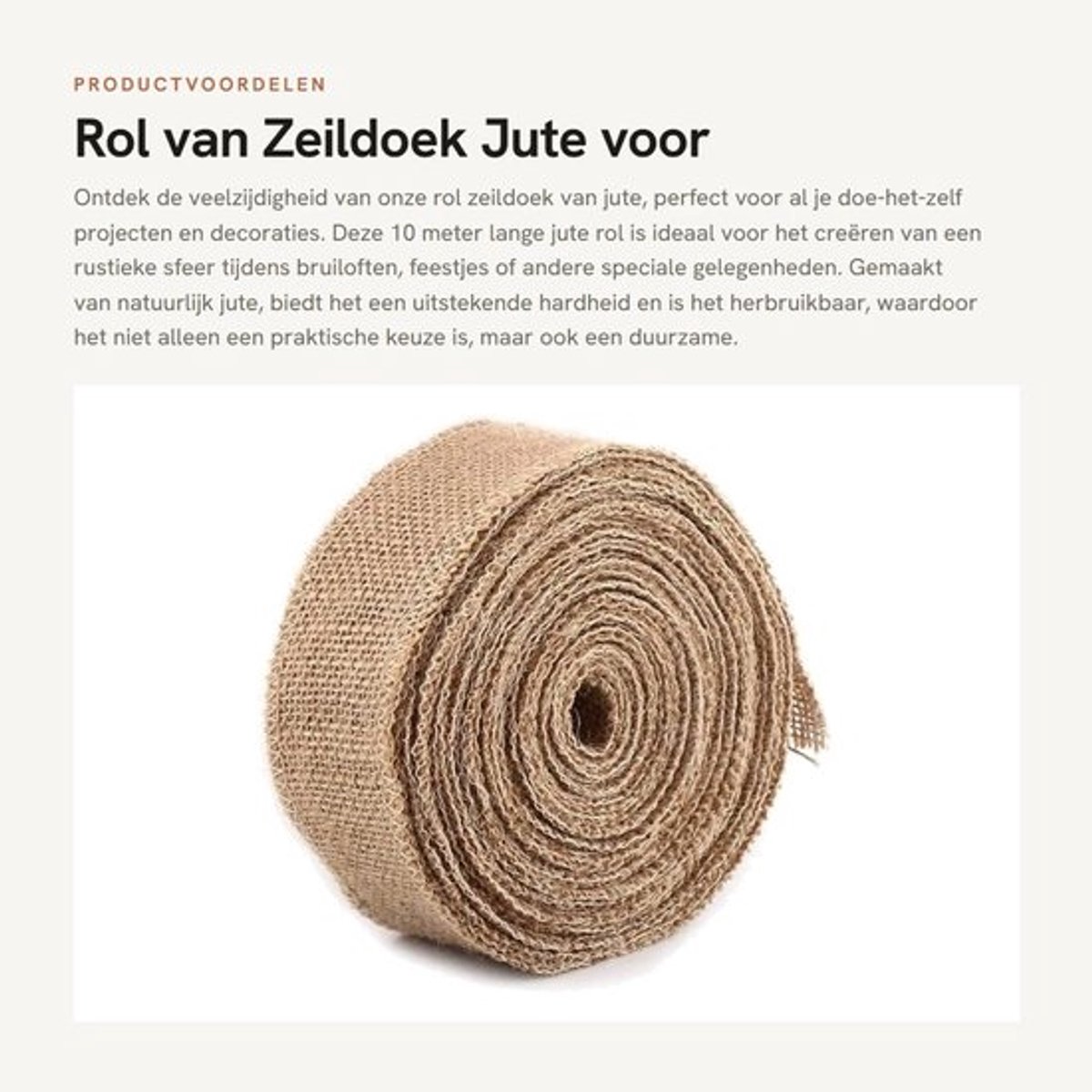 Zeildoek 10 m - Jute Stof - Doe-Het-Zelf - Bruiloftsdecoratie - Herbruikbaar - Natuurlijk Materiaal