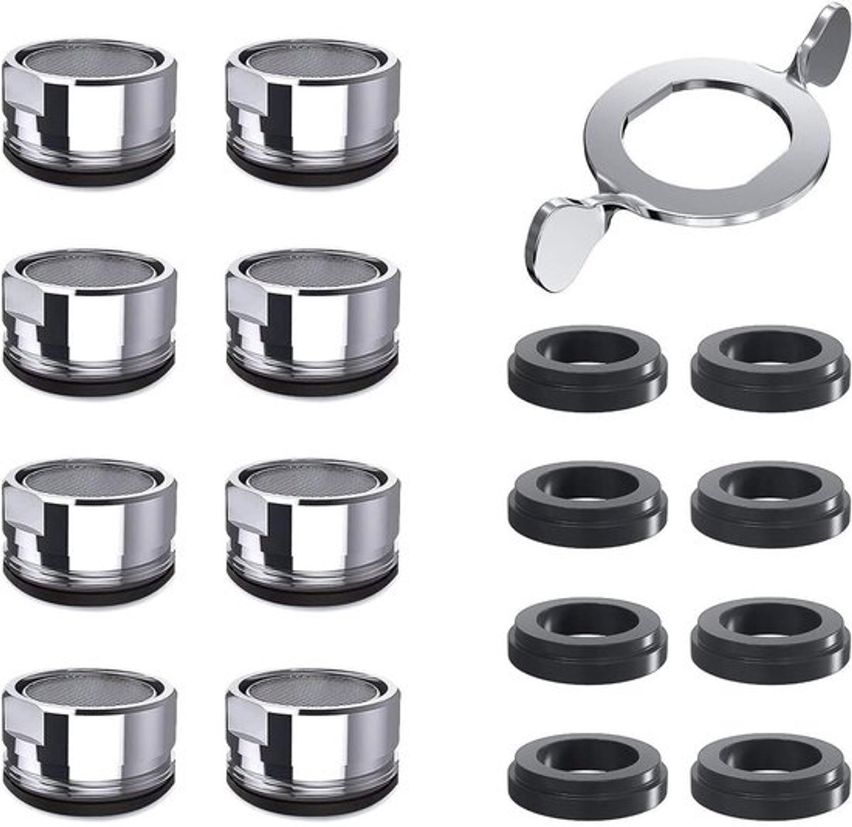 Straalregelaar 8 Stuks - Waterkraan Filter - Zeef/Perforatie - Roestvrij Staal - Verchroomd Messing - Geluidsarm en Waterbesparend - Kraanfilter