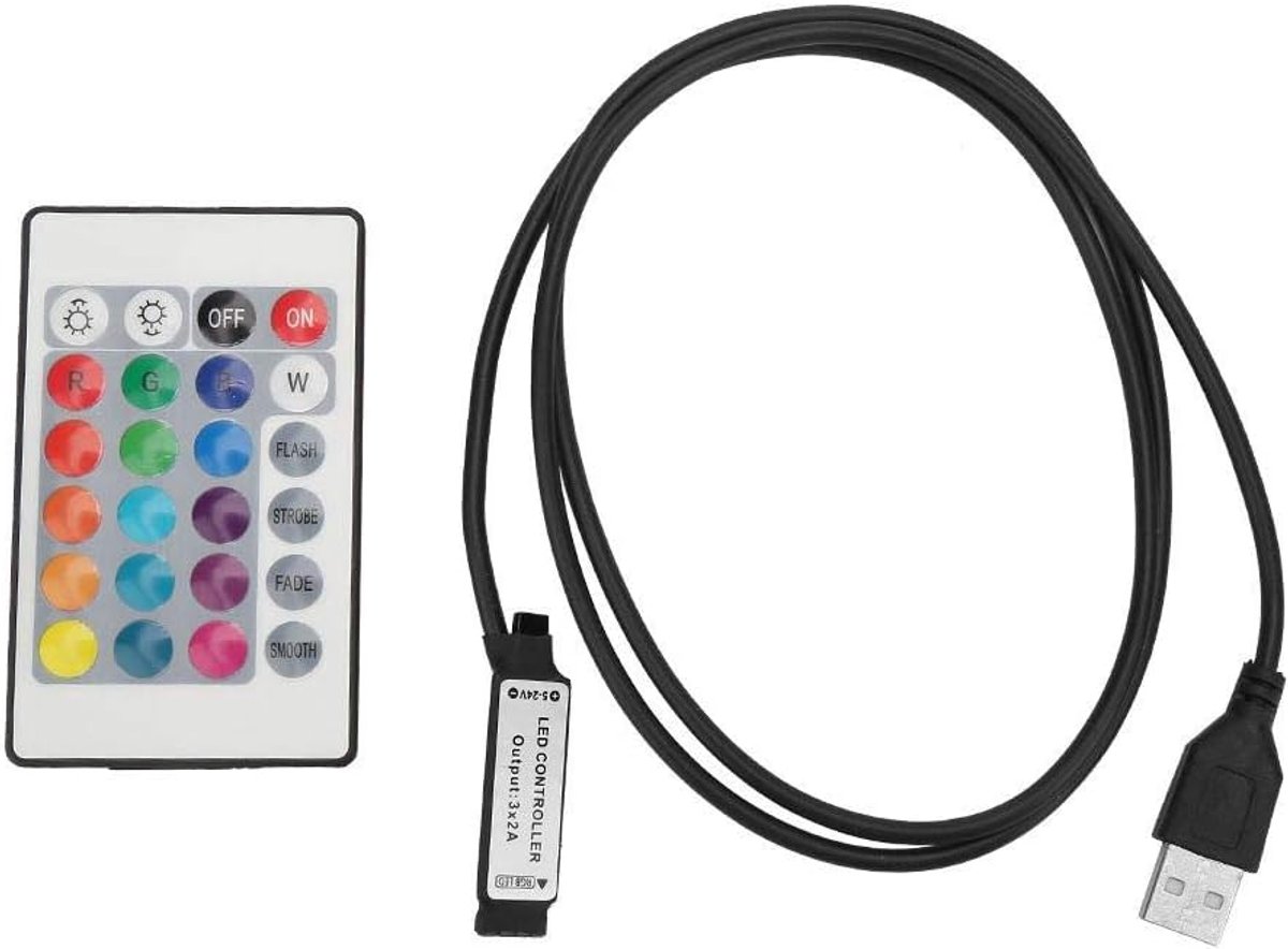 SnelShoppen - 5-24V 6A 24Keys RGB LED Verlichting met Draadloze Afstandsbediening - USB Licht Effect IR Controller (1m) voor Feest, Tuin en Binnengebr