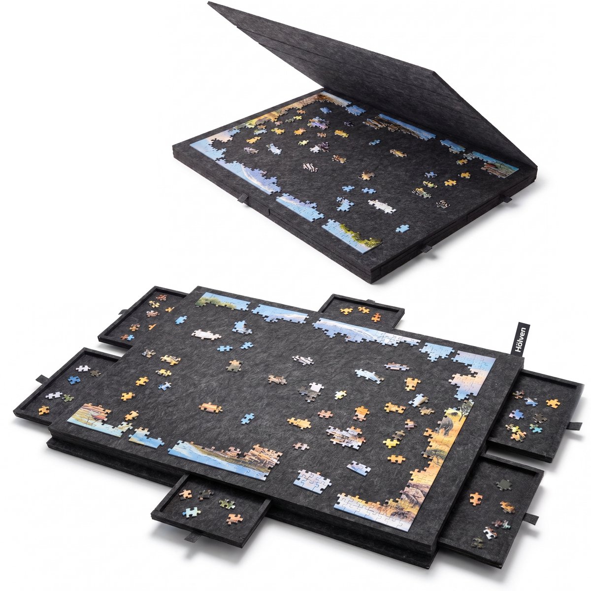 Hölven® Puzzelmat Vilt 1000 stukjes - Puzzelplaat - Puzzeltafel - Verstelbaar Puzzelbord - Puzzelbord met opbergsysteem - Portapuzzle - Puzzelplank - Puzzeltafel