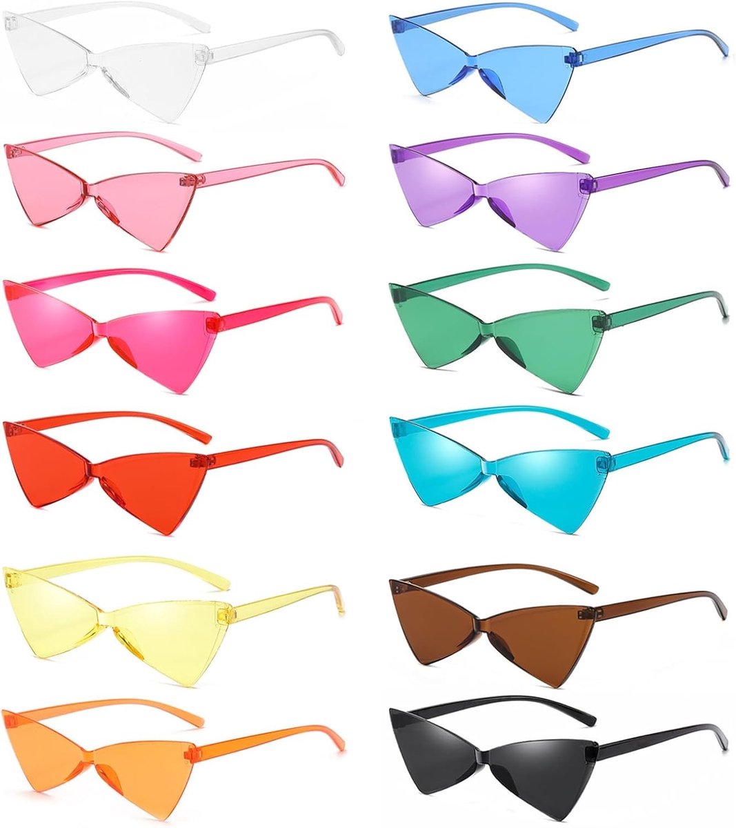 Grappige partyzonnebrillen, 12 stuks randloze feestbrillen voor heren en dames, kleurrijke accessoires voor elke gelegenheid