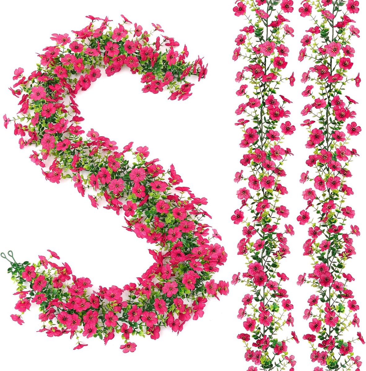 SnelShoppen - Kunstmatige Bloemenslinger 2 Stuks 180 cm UV-bestendig Roze Rood Bloemranken voor Bruiloft, Feest, Huis, Tuin en Wanddecoratie