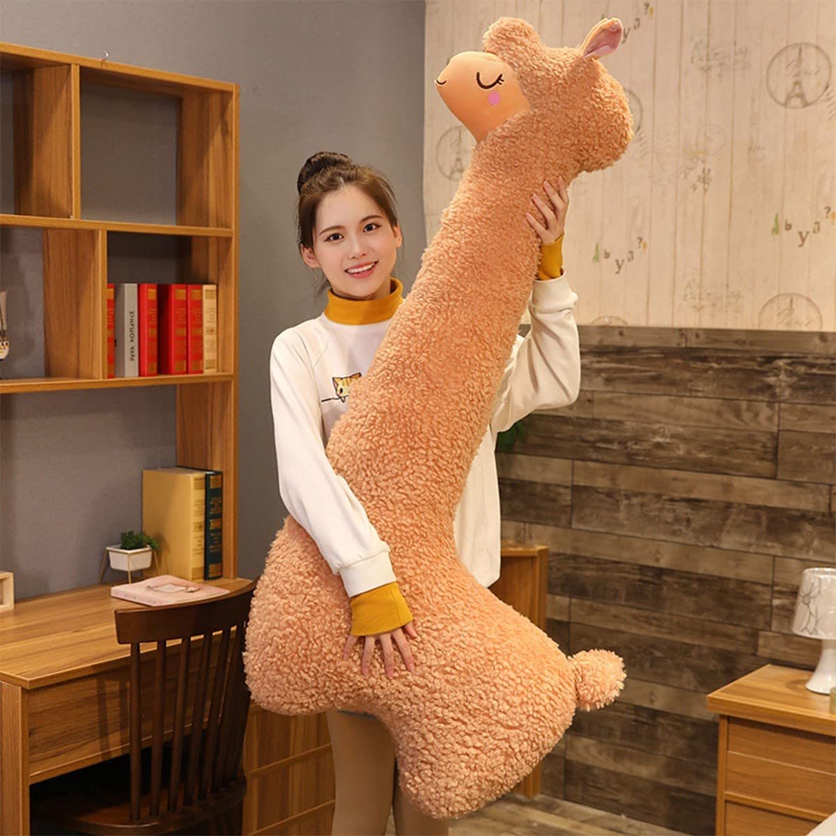 SnelShoppen - Lama-kussen, Reuze Alpaca-Pluche Lichaamskussen 75cm, Pluizig Alpaca-Knuffeldier, Knuffelig Alpaca-Kussen voor Kinderen, Bruin, Perfect