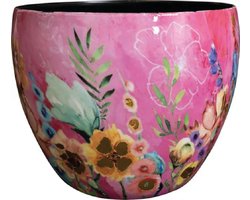 TS Collection - Bloempot Designed by Lammie - Fiesta fuchsia - 21x16 - Metaal & Epoxy - Exclusieve woonitems voor binnen - Handgemaakt - Unieke print - Designed by Lammie
