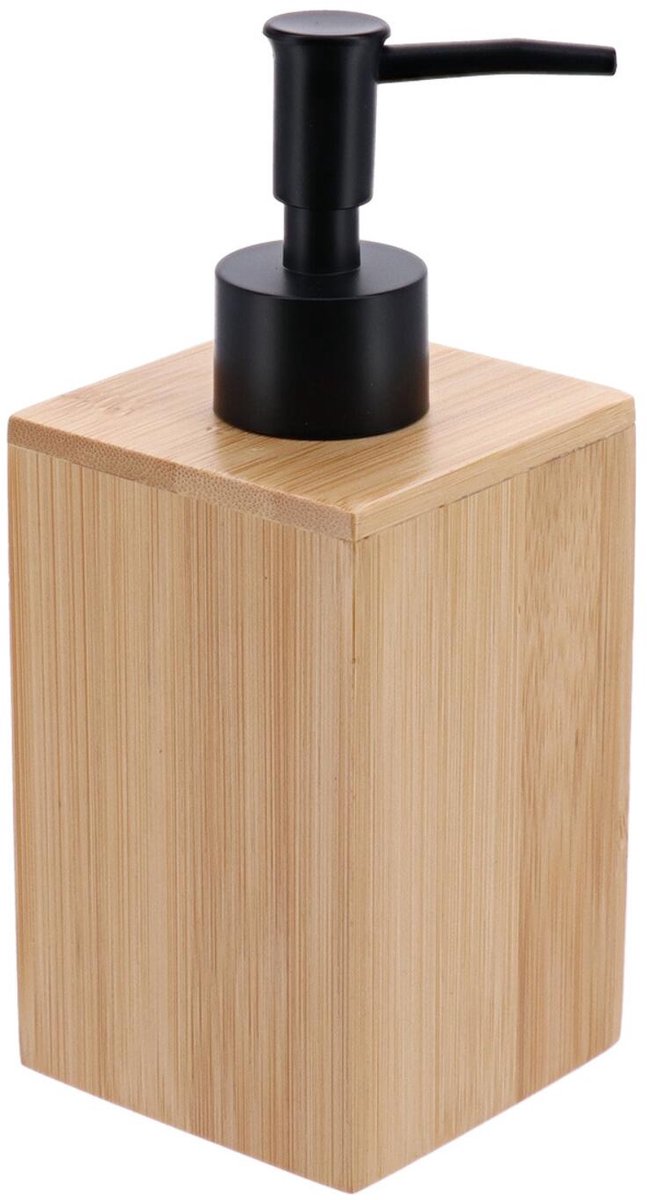 Tendance zeeppompje cuba - bamboe/kunststof - vierkant - H18 x D7 cm - 250ml - zeepdispenser