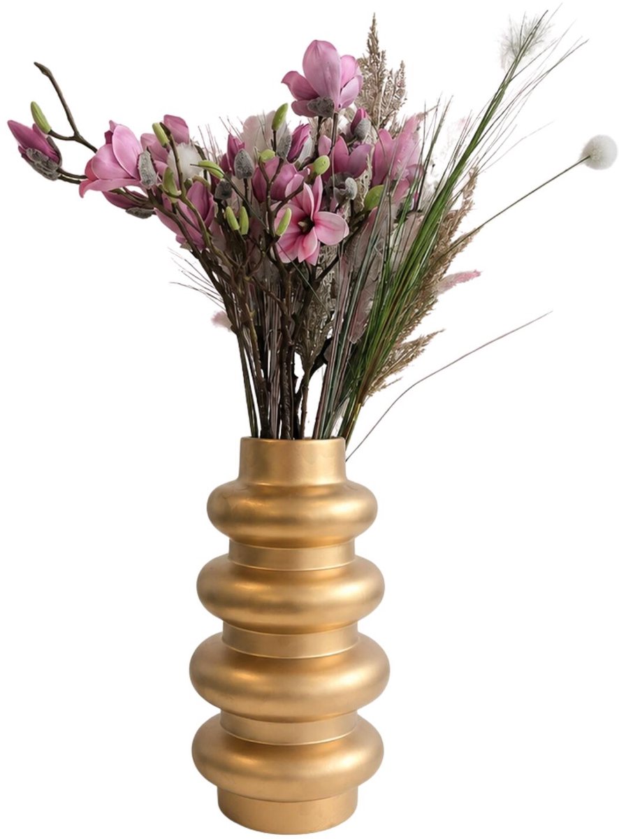 Bellatio Design Kunstbloemen Magnolia grote deco tak Naomi - 3x - 92 cm - paars - Kunst zijdebloemen