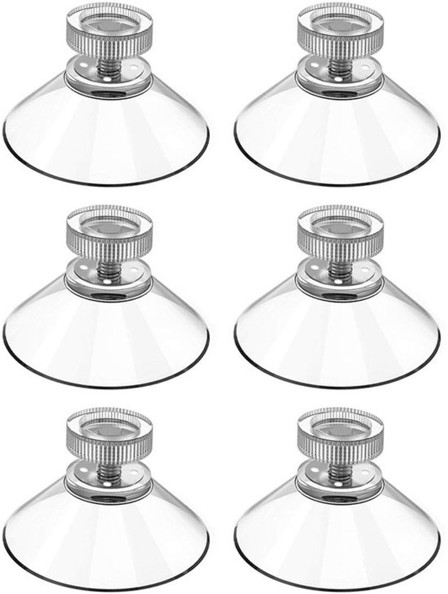 Zuignappen 32 mm - 6 Stuks - Gekartelde Moerhouder - Boorvrije Installatie - Geschikt voor Gladde Oppervlakken - Transparante Constructie - Zuignap