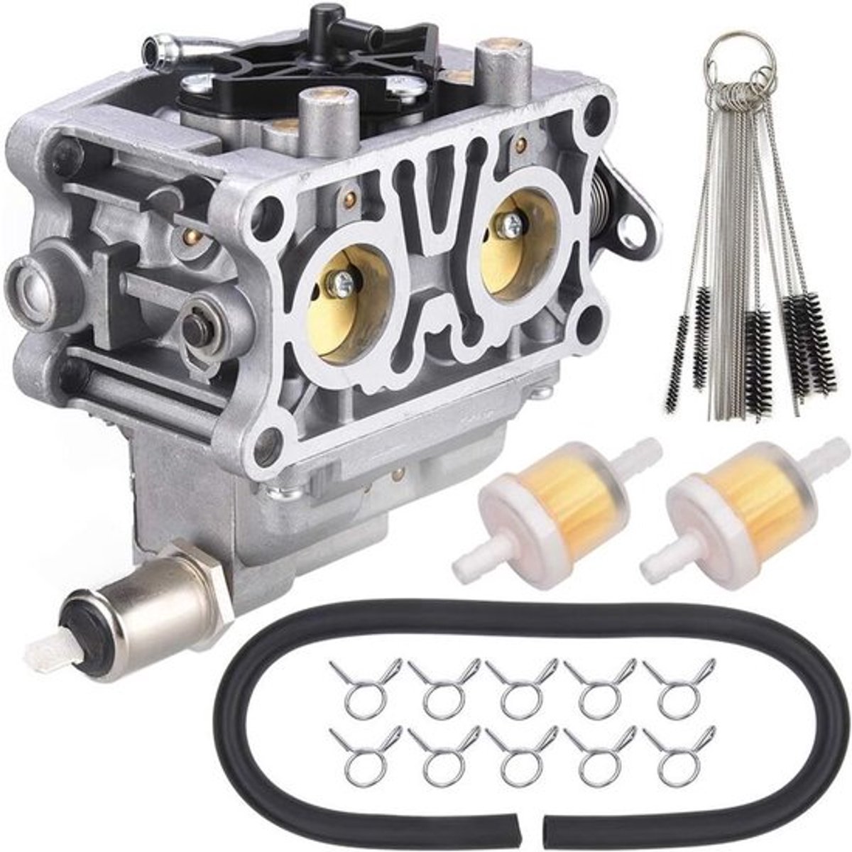 De carburateur 16100-Z0A-815 is geschikt voor de motoren van de grasmaaiers/tractoren modellen 16100Z0A815, GCV530, GCV530U, GXV530, GXV530R en GXV530U. De set bevat twee oliefilters, olieslangen en reinigingsgereedschap.