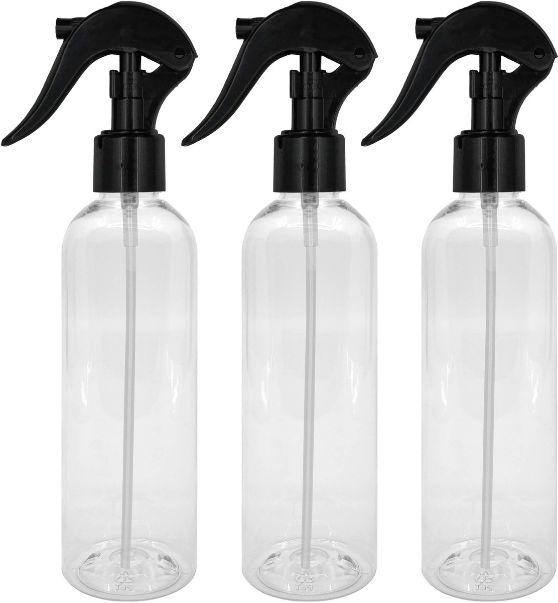 SnelShoppen - BIOHY Spuitfles 250 ml met Pomphulpstuk - Chemisch Bestendige Pompverstuiver voor Reinigingsmiddelen, Olie en Meer - Set van 3 Transpara