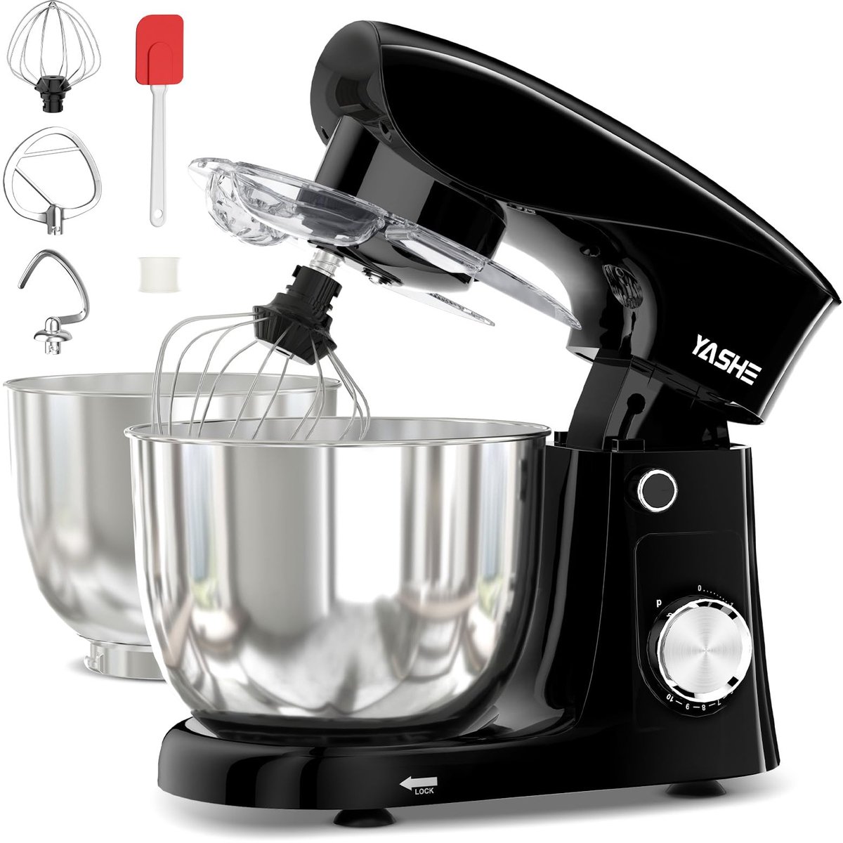 SnelShoppen - Multifunctionele Keukenmachine Standmixer 1500W met 4,5 + 5,5 L Roestvrijstalen Kommen, 10+ Snelheden, Kantelbare Kop, Deeghaak, Klopper