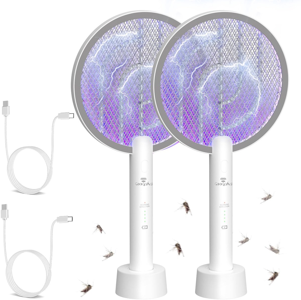 SnelShoppen - Elektrische Vliegenmepper 2 in 1 - 4000V USB Oplaadbare Insectendoder met Oplaadbasis - Ideaal voor Muggen, Vliegen, Bijen en Motten (2